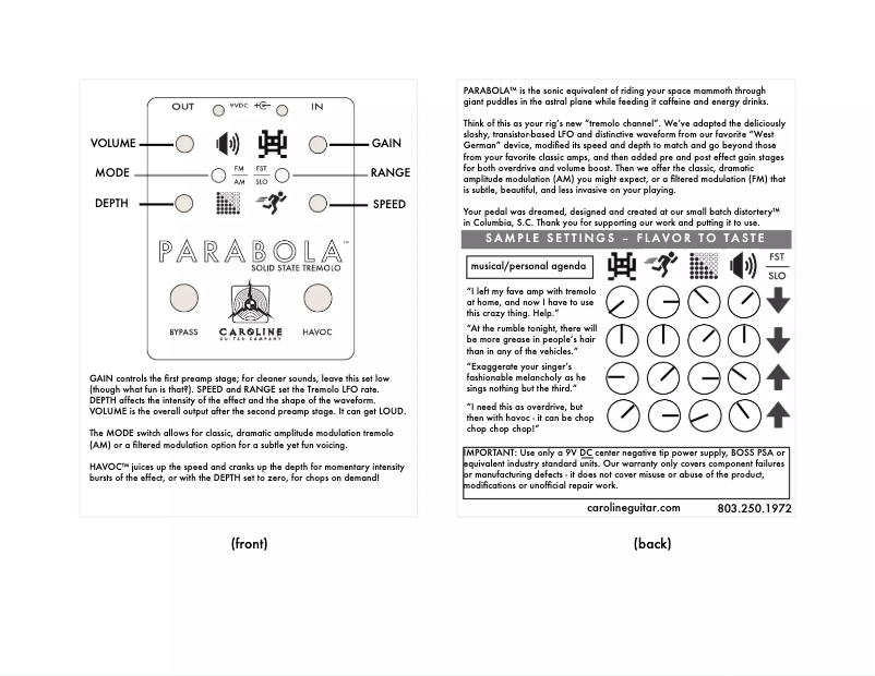 Image de la première page du manuel de l'appareil Parabola