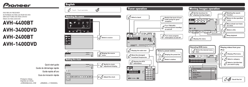 Page n°1 - Guide de démarrage rapide Pioneer AVH-3400DVD