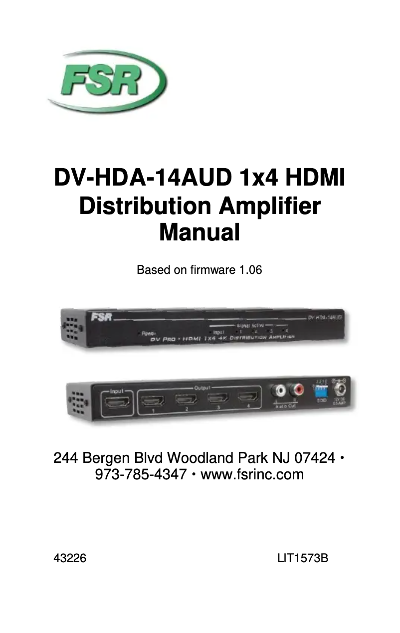 Page n°1 - Manuel utilisateur FSR DV-HDA-14AUD