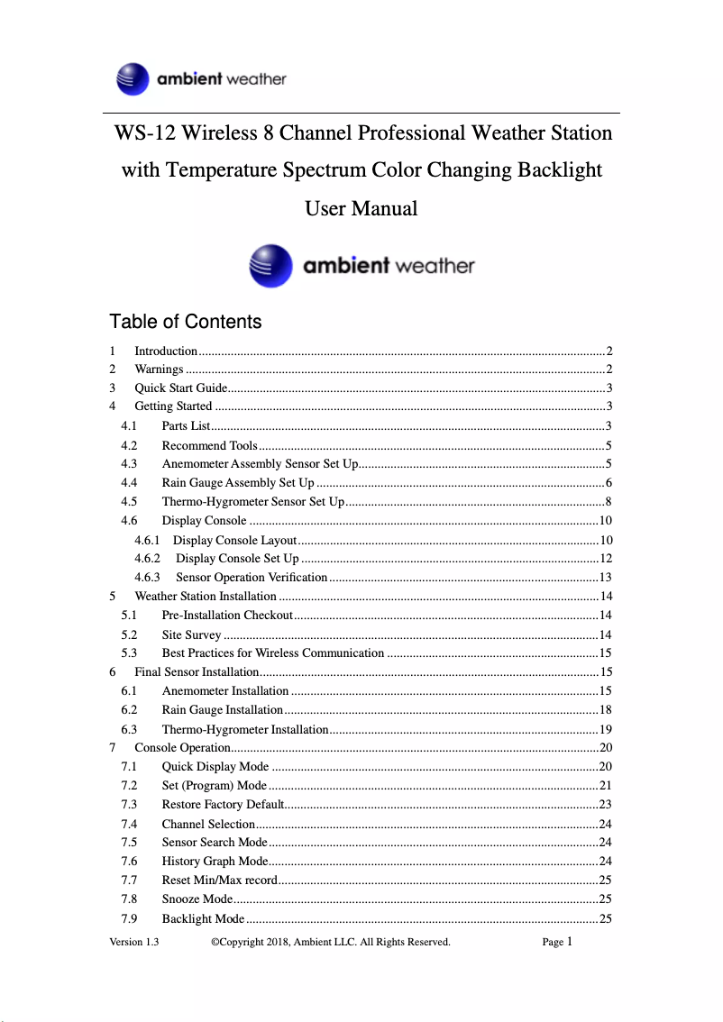 Image de la première page du manuel de l'appareil WS-12