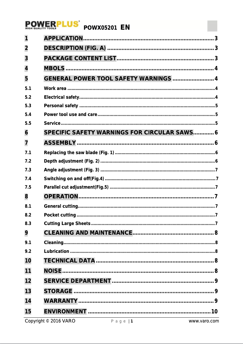 Page 1 de la notice Manuel utilisateur PowerPlus POWX05201