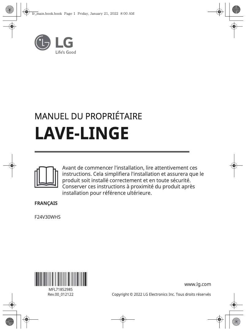 Page 1 de la notice Manuel utilisateur LG F24V30WHS