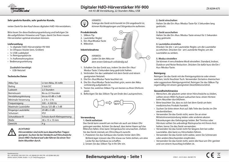 Page n°1 - Manuel utilisateur Newgen Medicals HV-900