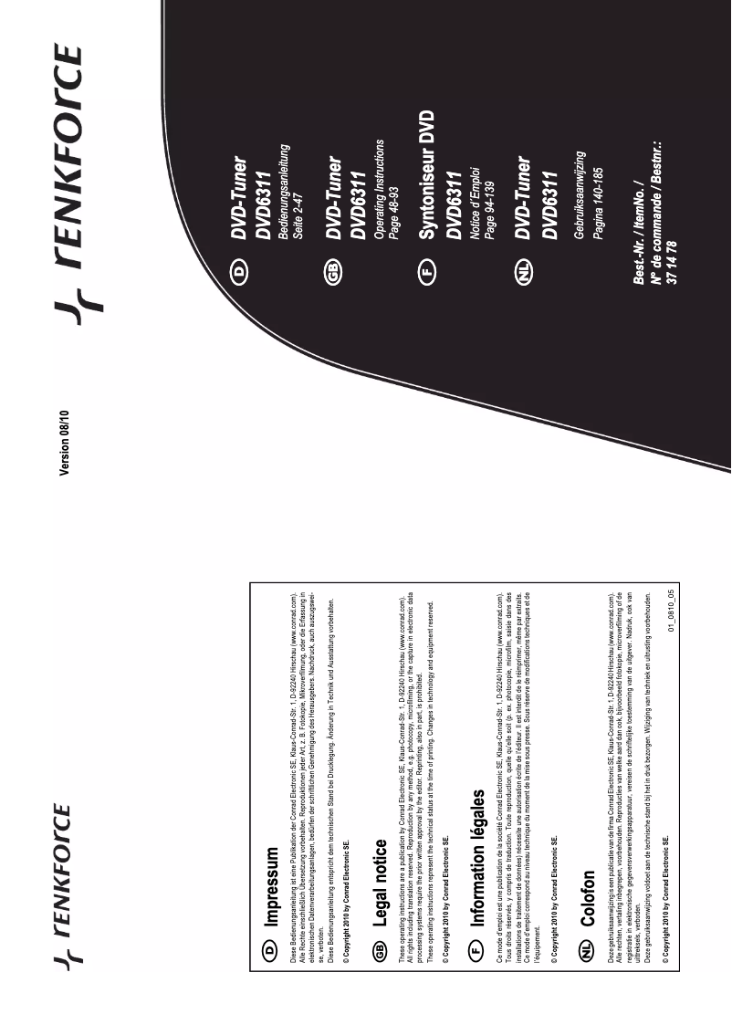 Page 1 de la notice Manuel utilisateur Renkforce DVD 6311