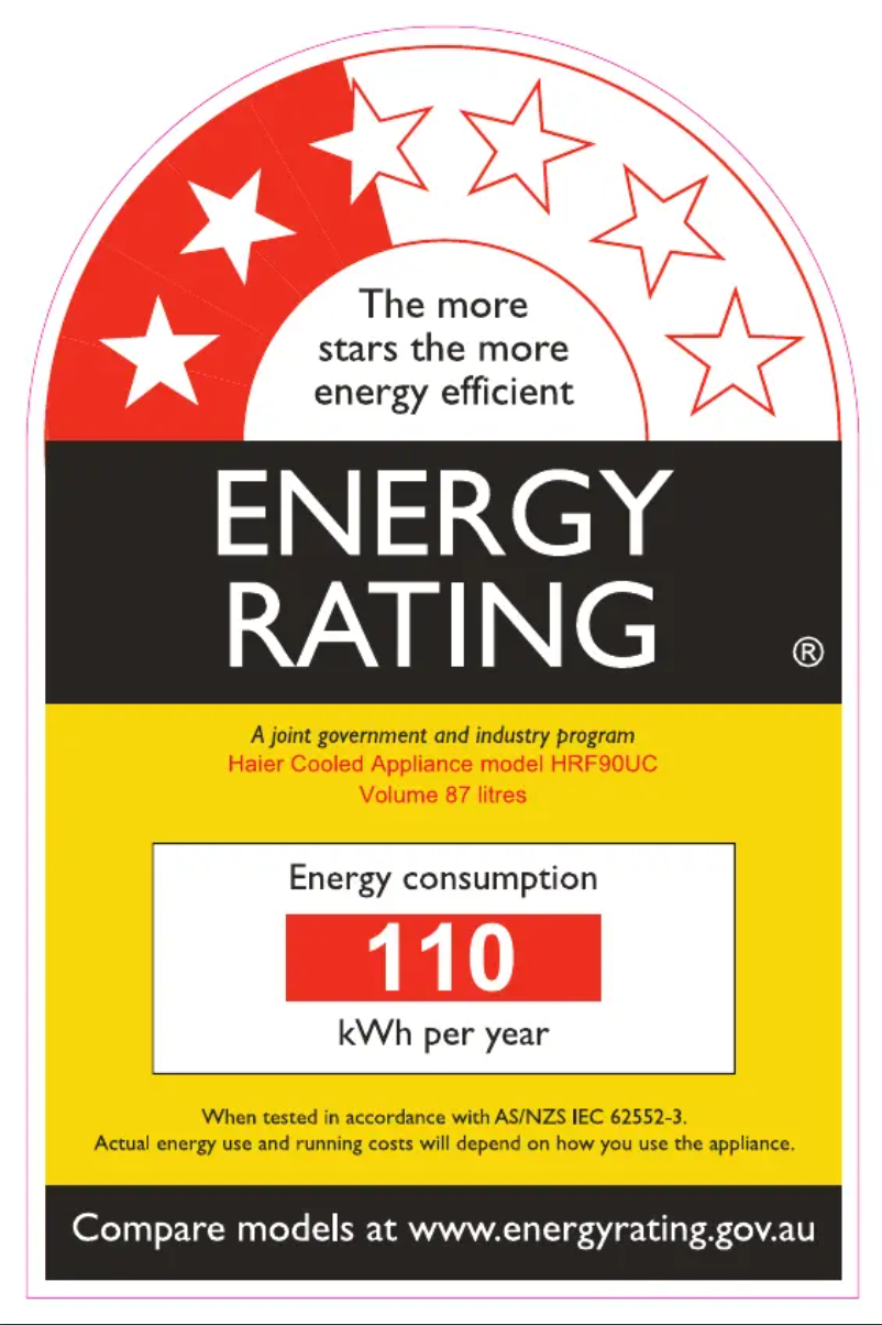 Page 1 de la notice Label énergétique Haier HRF90UC