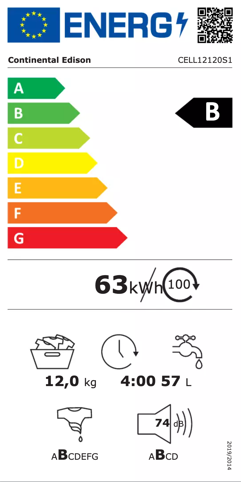 Page n°1 - Label énergétique Continental Edison CELL12120S1
