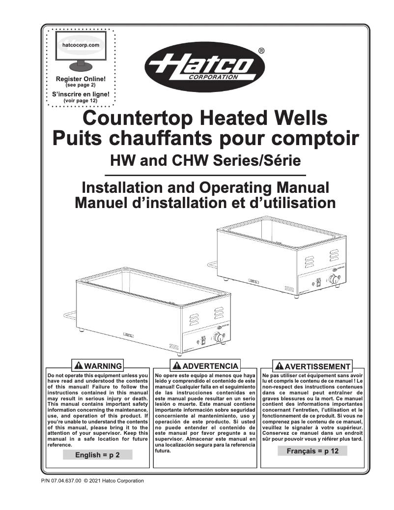 Page n°1 - Manuel utilisateur Hatco CHW-FUL