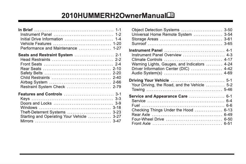 Página 1 del manual Manual de usuario Hummer H2 (2010)