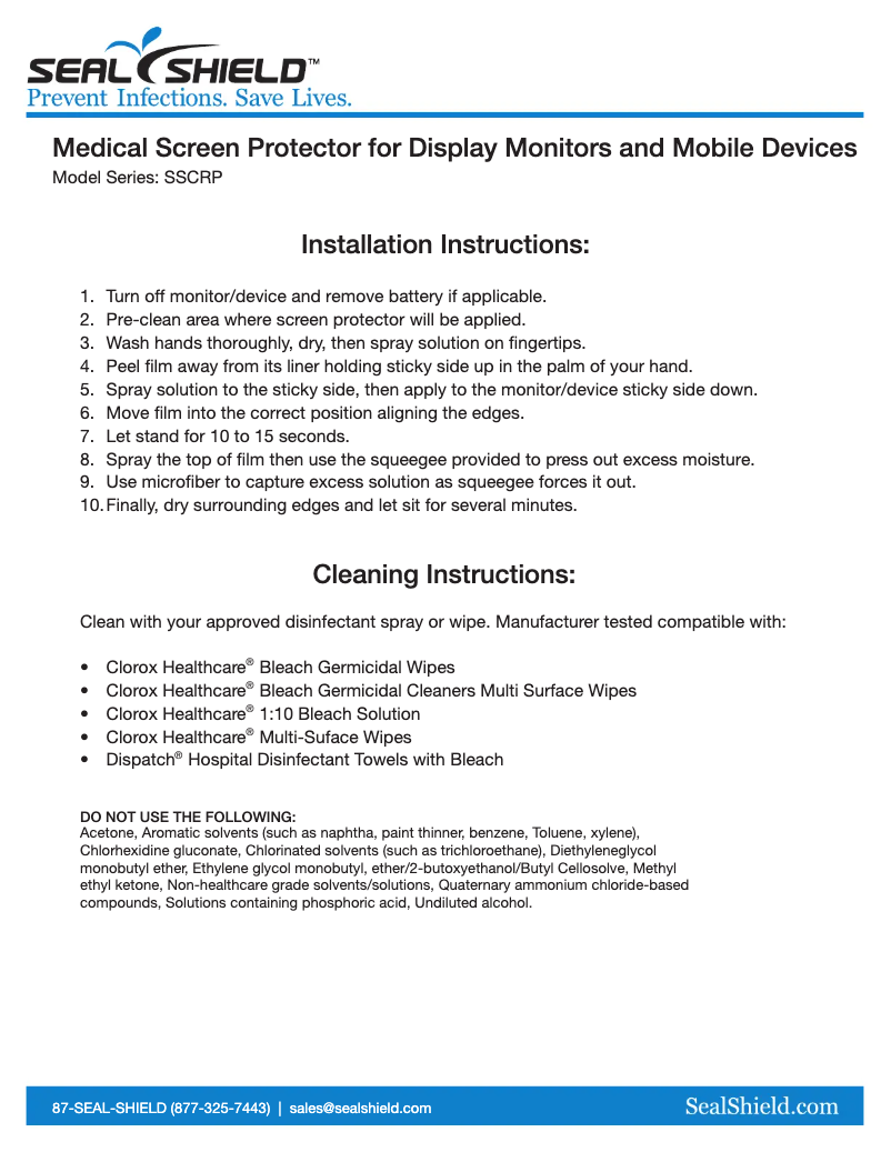 Page 1 de la notice Manuel utilisateur Seal Shield SSCRP