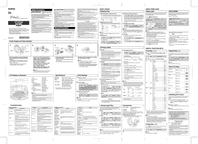 Page 1 de la notice Manuel utilisateur Brother P-touch PT-D200