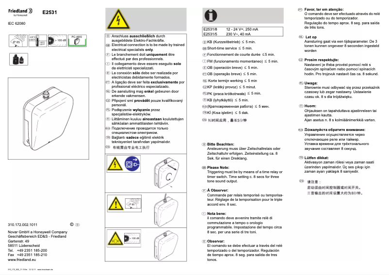 Page n°1 - Manuel utilisateur Friedland E2531