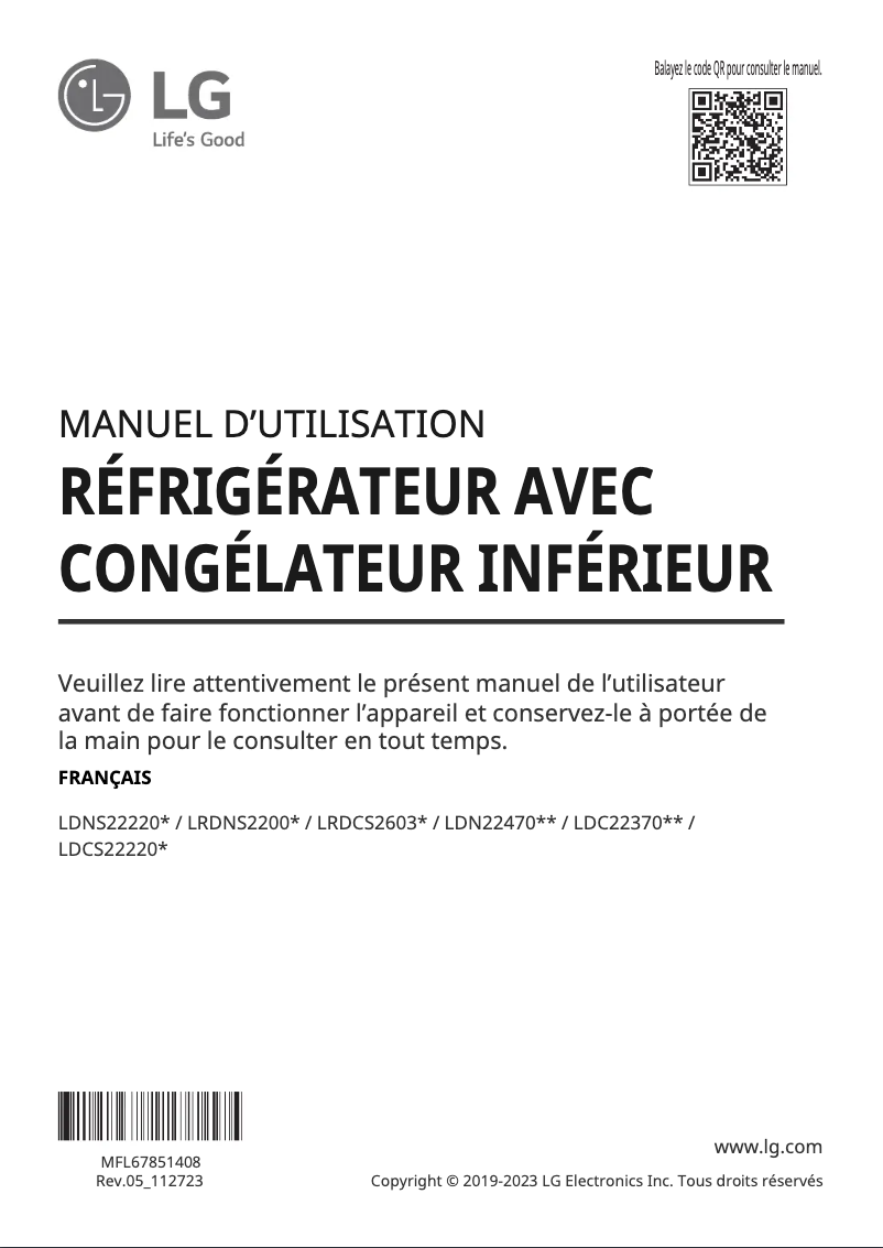 Page 1 de la notice Manuel utilisateur LG LRDCS2603S