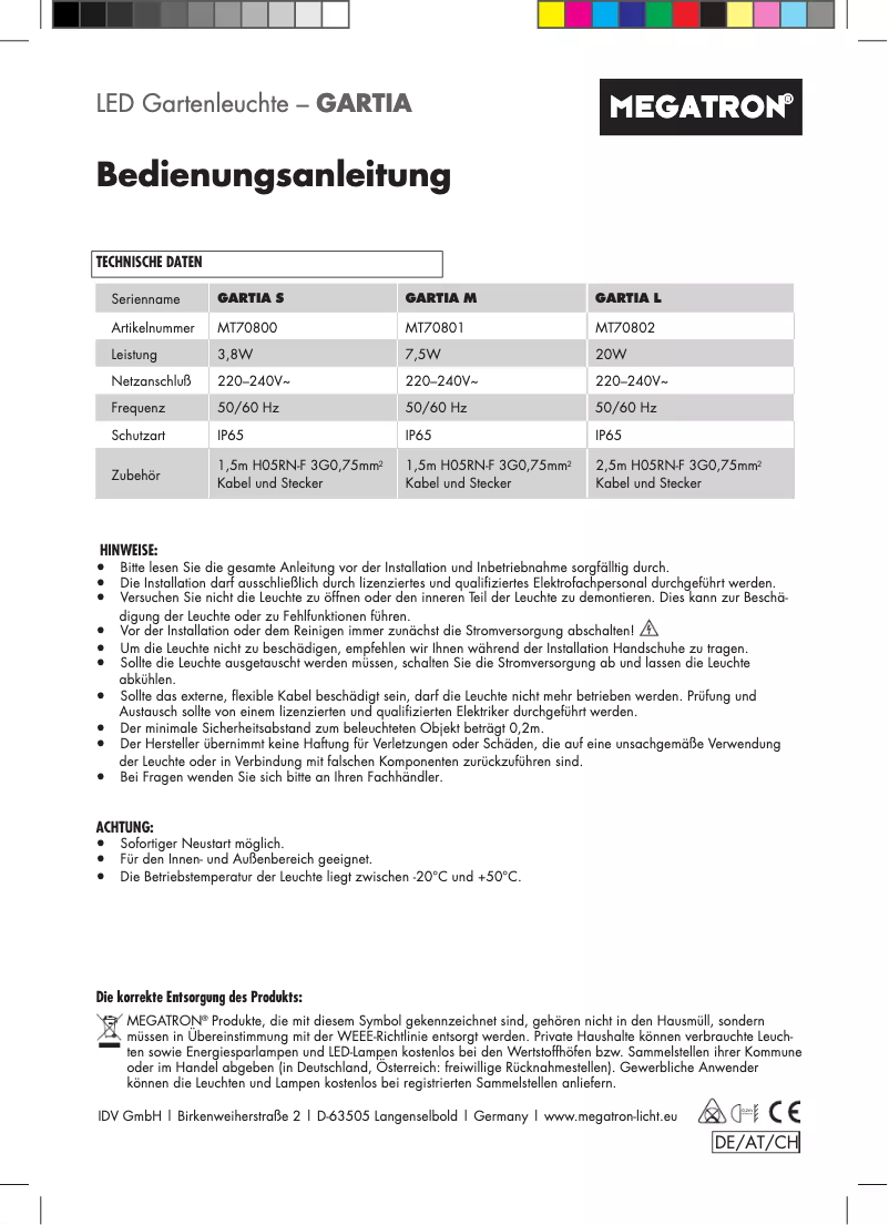 Page n°1 - Manuel utilisateur Megatron MT70801