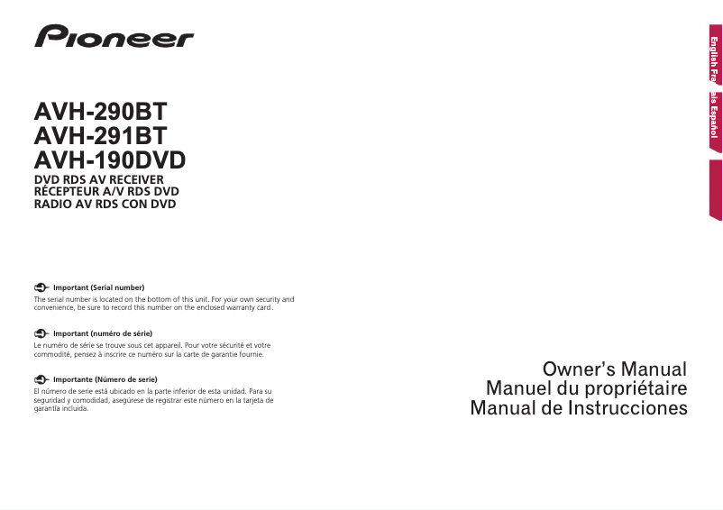 Page 1 de la notice Manuel utilisateur Pioneer AVH-291BT