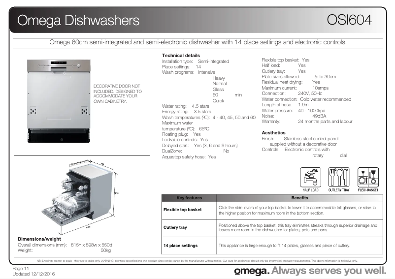 Page n°1 - Fiche technique Omega OSI604