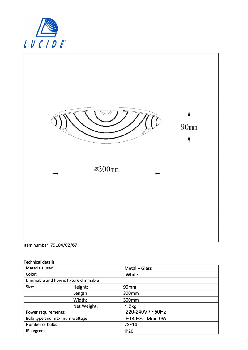 Page 1 de la notice Manuel utilisateur Lucide Versa 79104/02/67