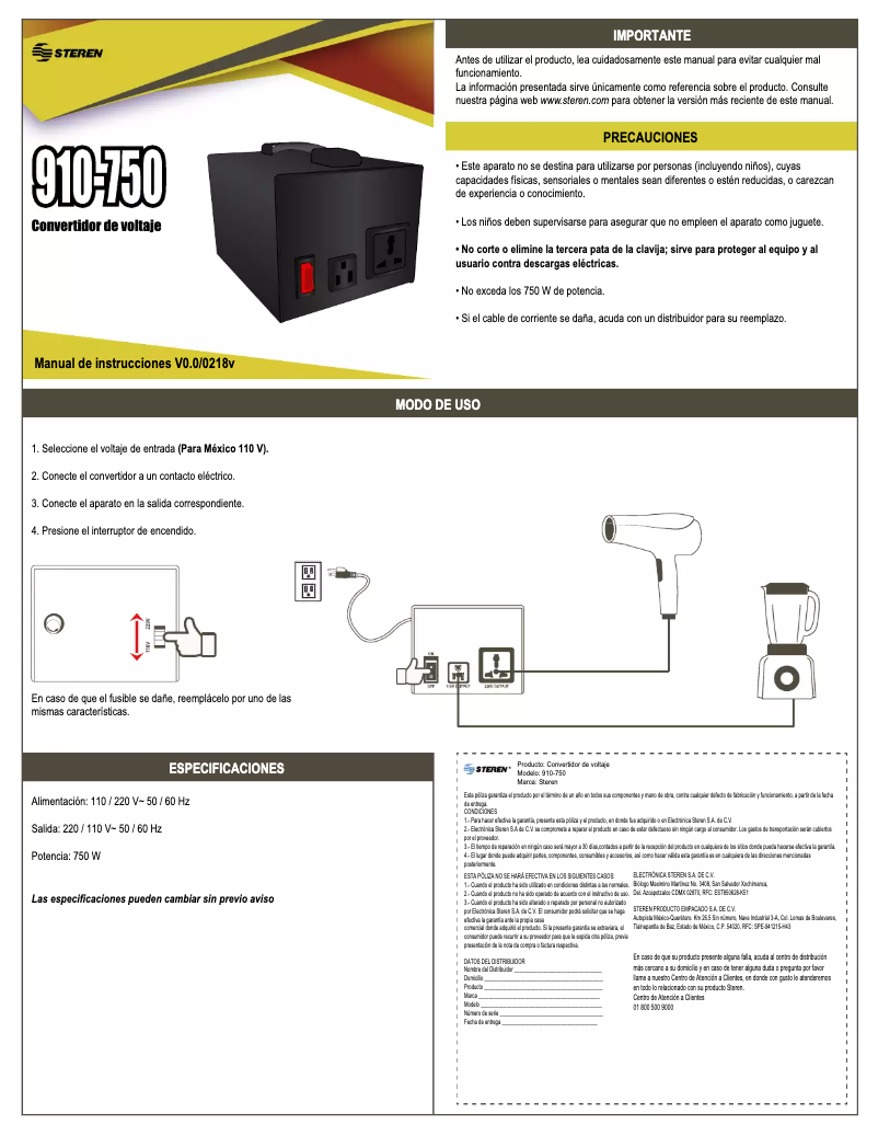 Page 1 de la notice Manuel utilisateur Steren 910-750
