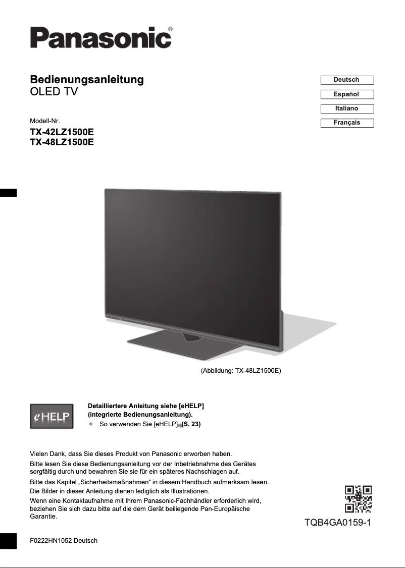 Imagen de la primera página del manual del dispositivo TX-48LZ1500E