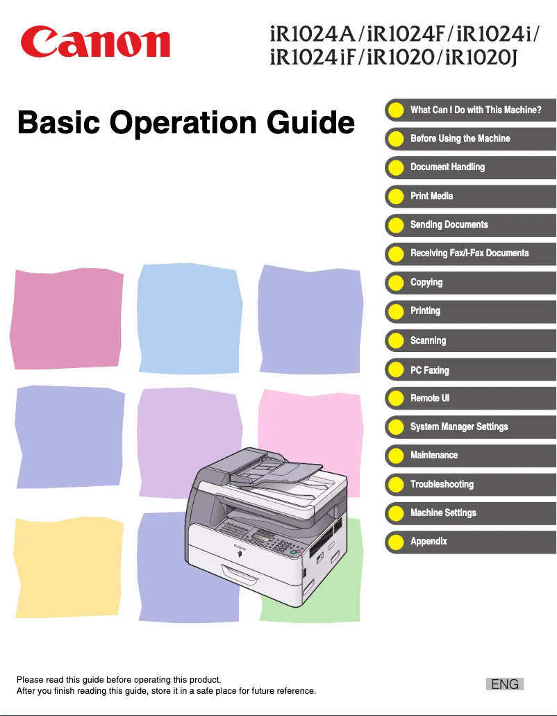Page 1 de la notice Manuel utilisateur Canon imageRUNNER 1024iF