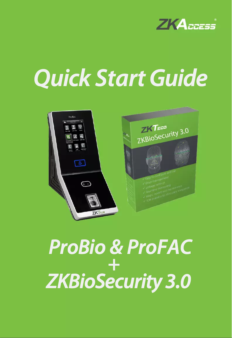 Page 1 de la notice Manuel utilisateur ZKTeco ProBio-ID