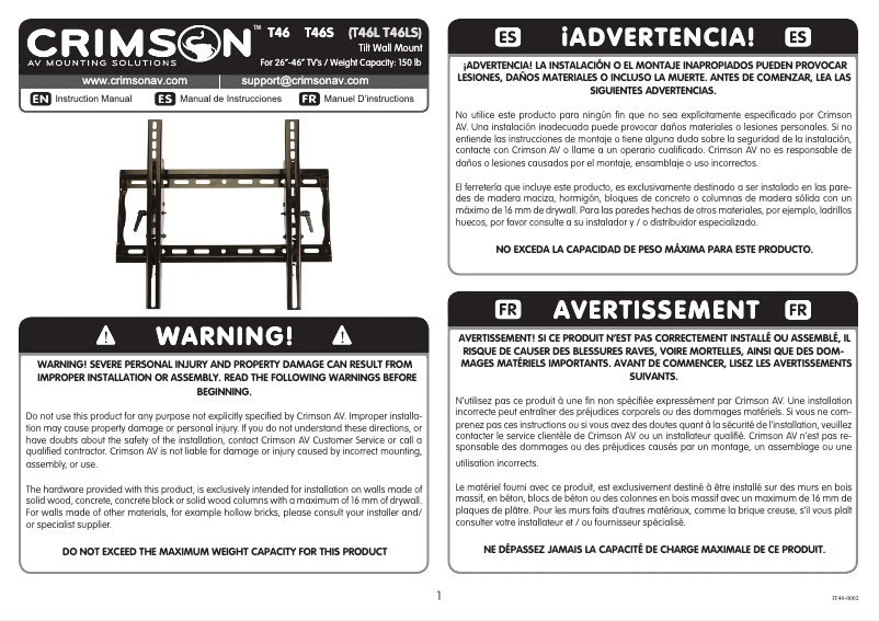 Page 1 de la notice Manuel utilisateur Crimson T46L