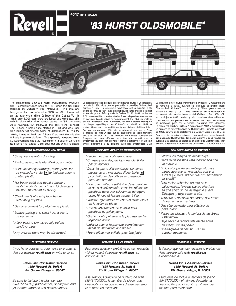 Page n°1 - Manuel utilisateur Revell '83 Hurst Oldsmobile