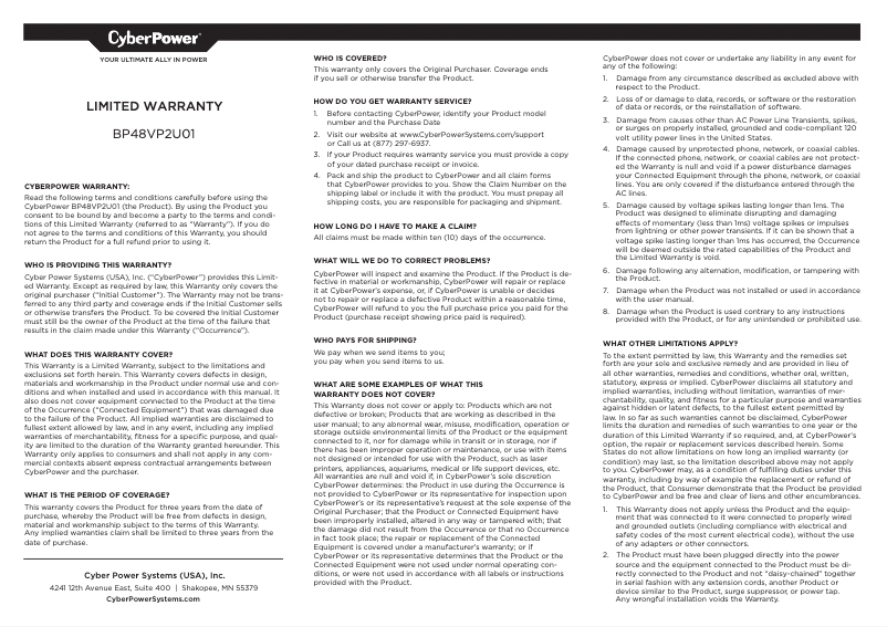 Image de la première page du manuel de l'appareil BP48VP2U01