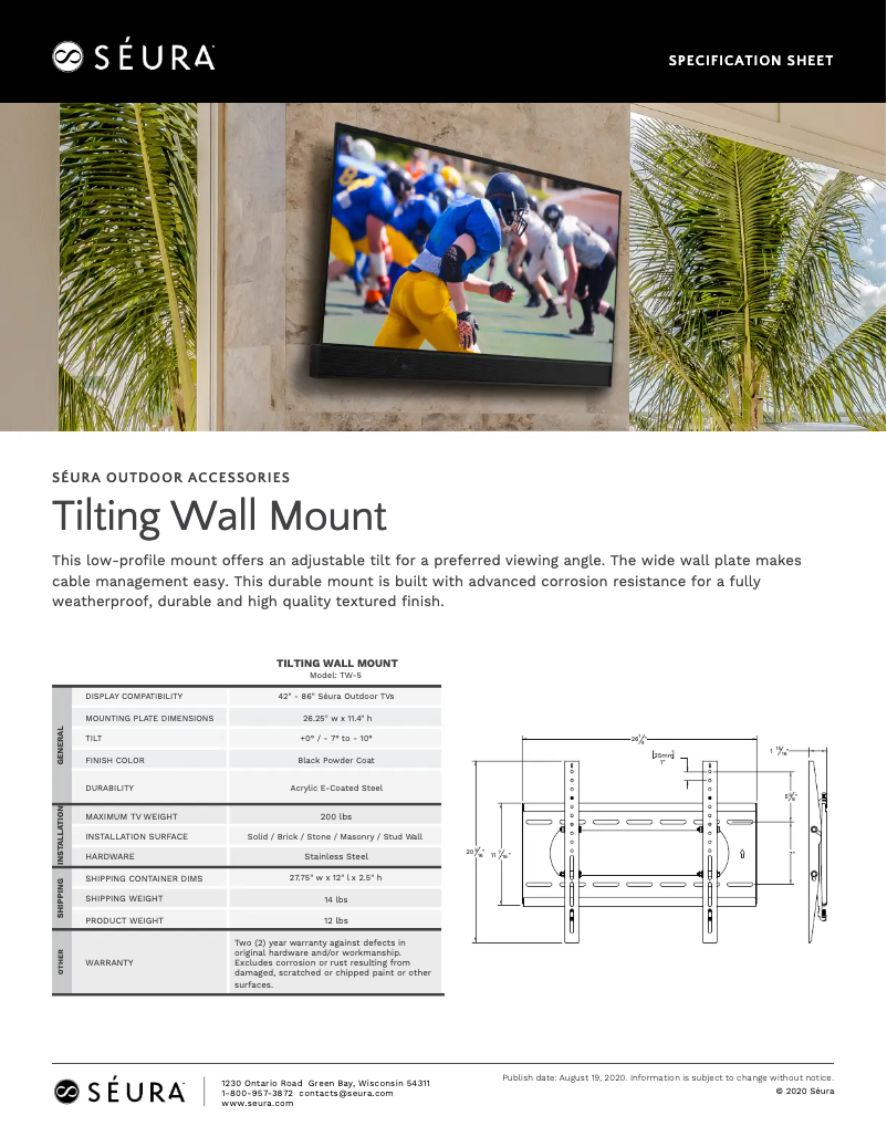 Page 1 de la notice Fiche technique Seura TW-5
