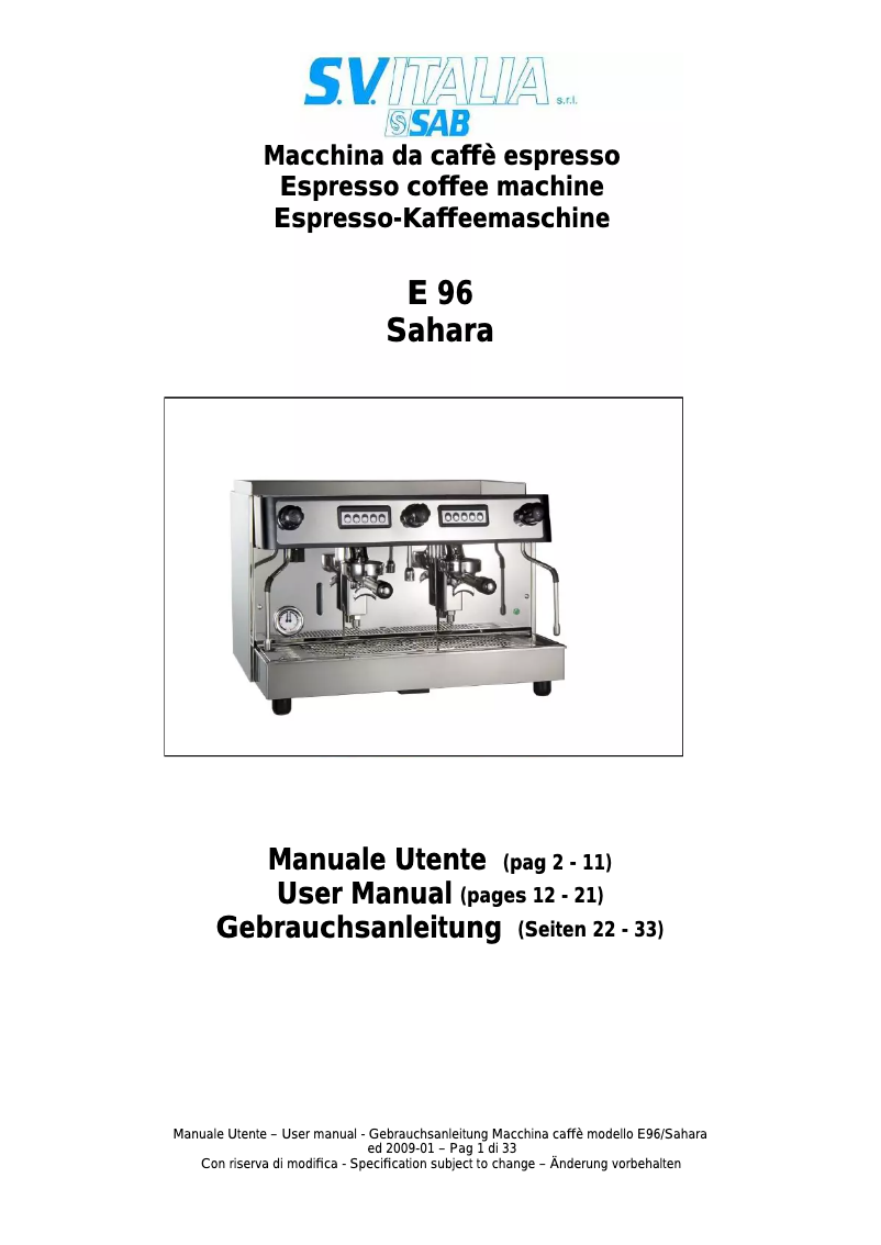 Page 1 de la notice Manuel utilisateur SAB Sahara