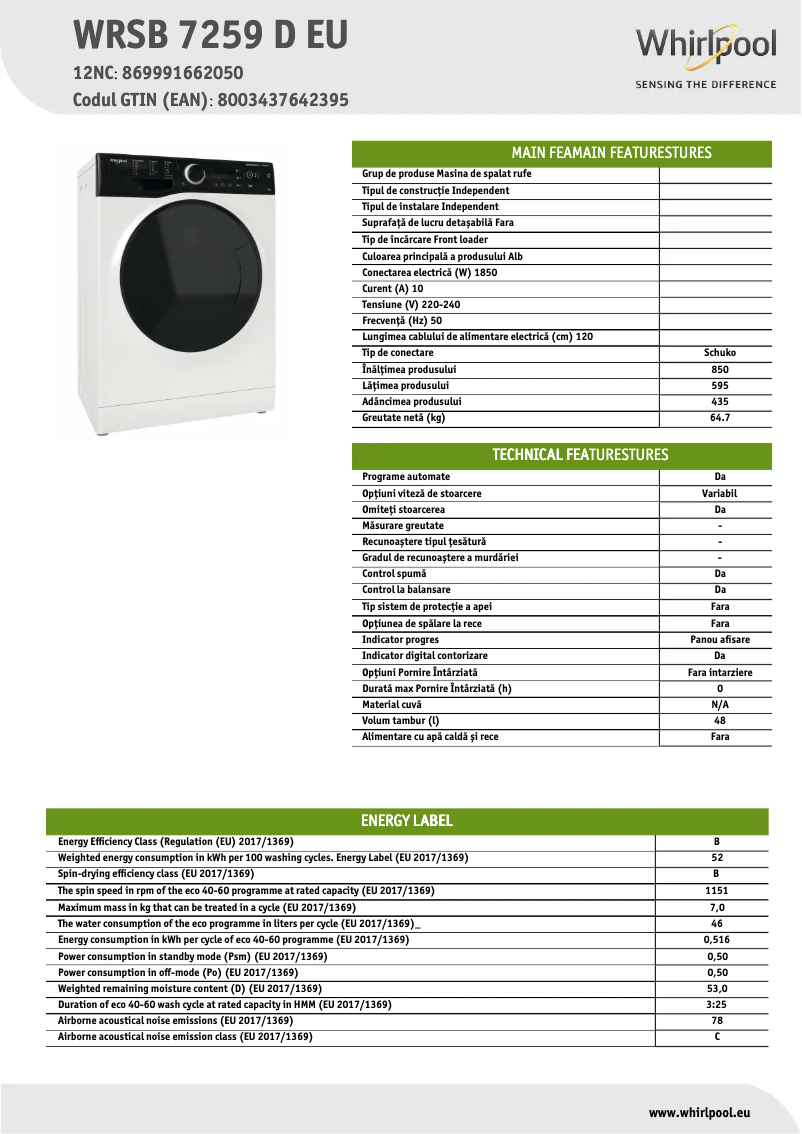 Image de la première page du manuel de l'appareil WRSB 7259 D