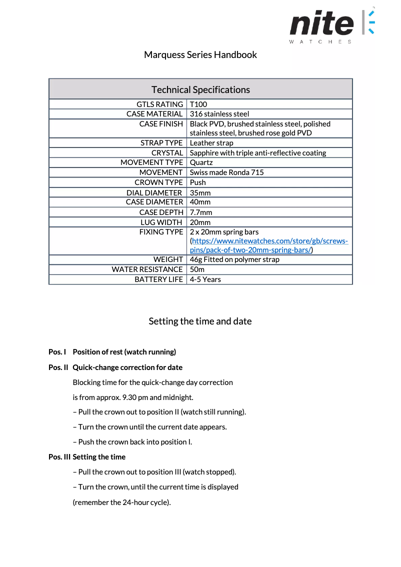 Page 1 de la notice Manuel utilisateur Nite Marquess-212