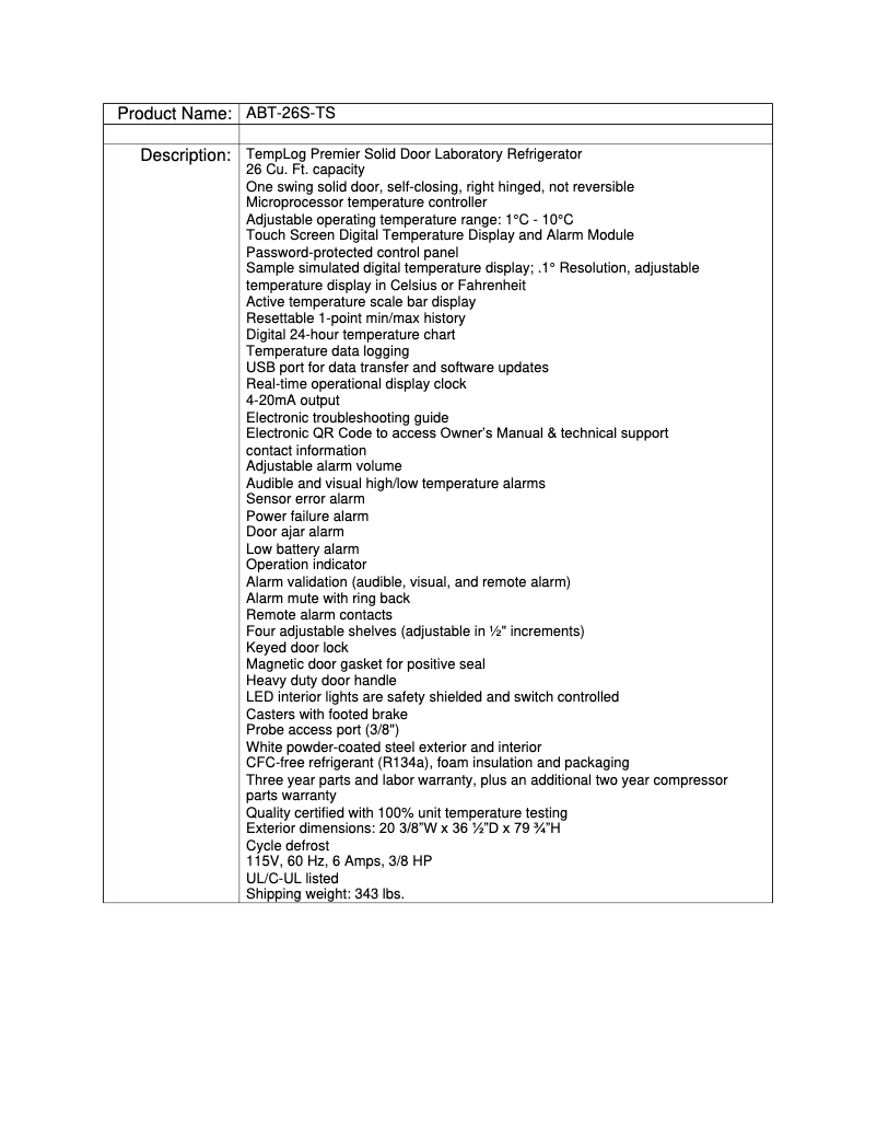Page 1 de la notice Manuel utilisateur American BioTech Supply ABT-26S-TS