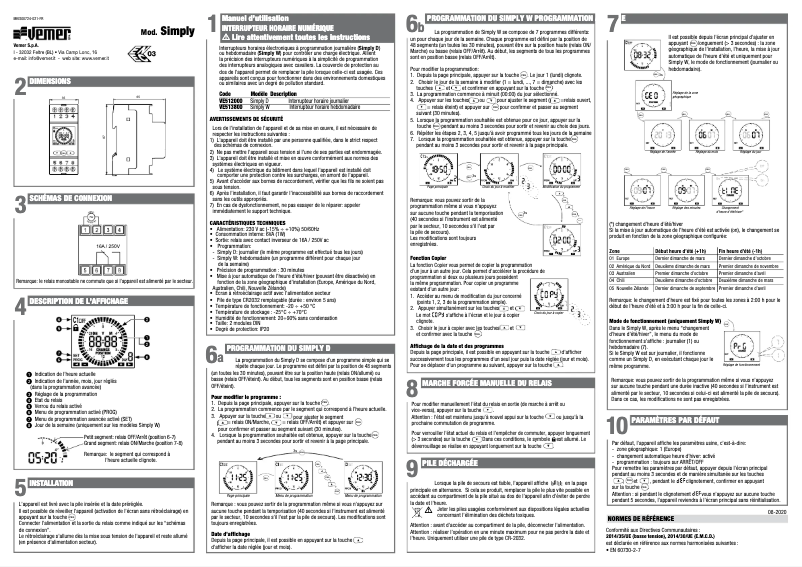 Page 1 de la notice Manuel utilisateur Vemer Simply D
