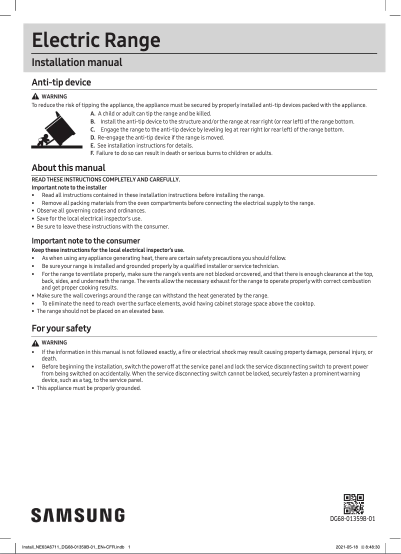 Página 1 del manual Guía de instalación Samsung NE63A6511SW
