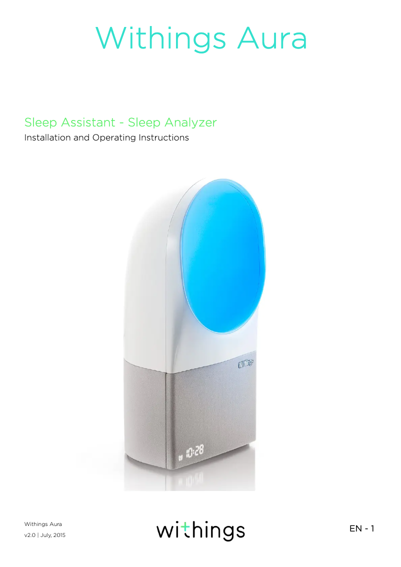 Page n°1 - Manuel utilisateur Withings Aura