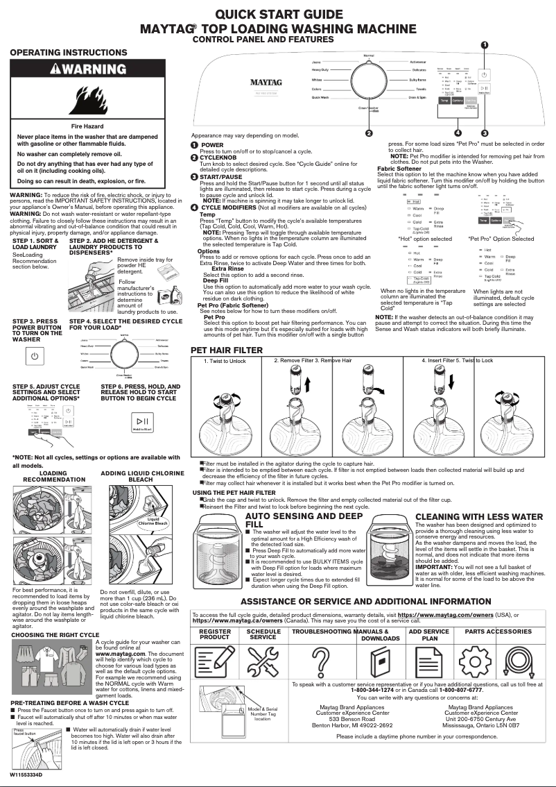 Page n°1 - Guide de démarrage rapide Maytag MVW6500MW