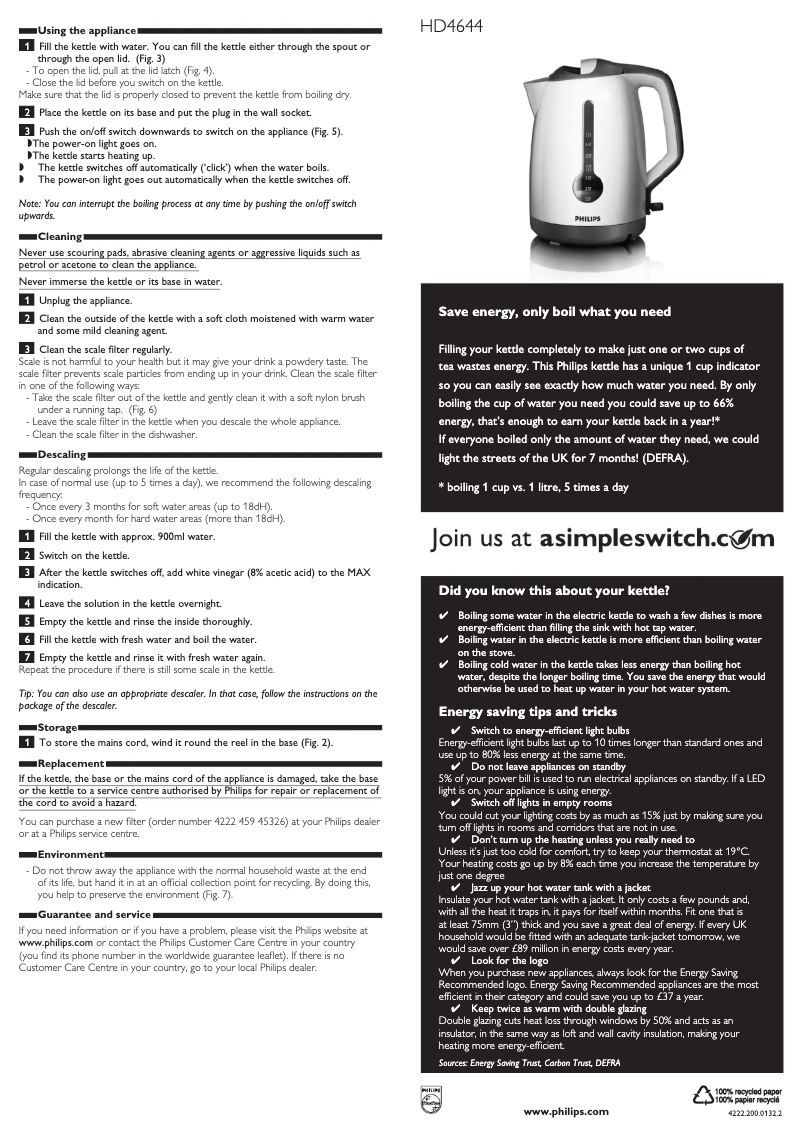 Page 1 de la notice Manuel utilisateur Philips HD4644