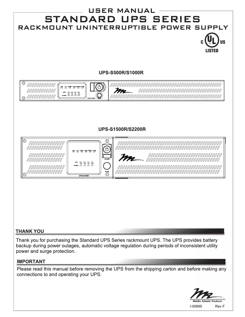 Page n°1 - Manuel utilisateur Middle Atlantic S1000R