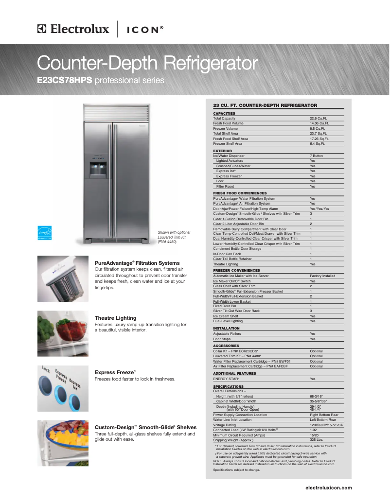Page 1 de la notice Fiche technique Electrolux E23CS78HPS