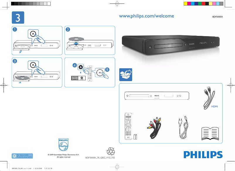 Page 1 de la notice Guide de démarrage rapide Philips BDP3000X