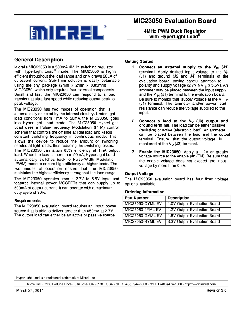 Page 1 de la notice Manuel utilisateur Microchip MIC23050-4YML