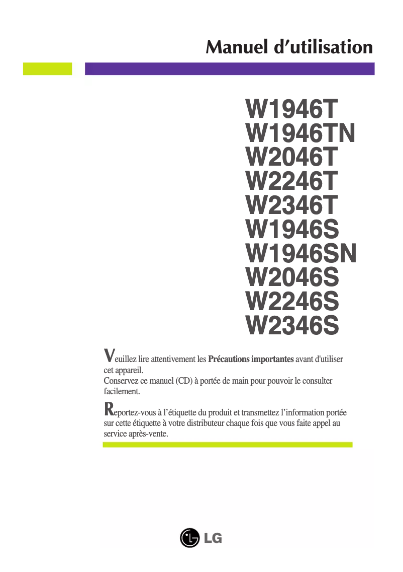 Image de la première page du manuel de l'appareil W2246T-BF