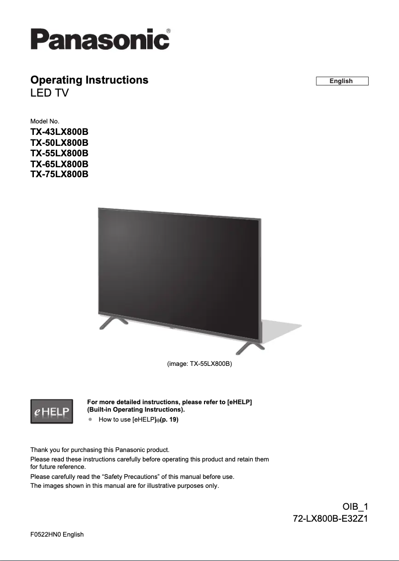 Imagen de la primera página del manual del dispositivo TX-50LX800B