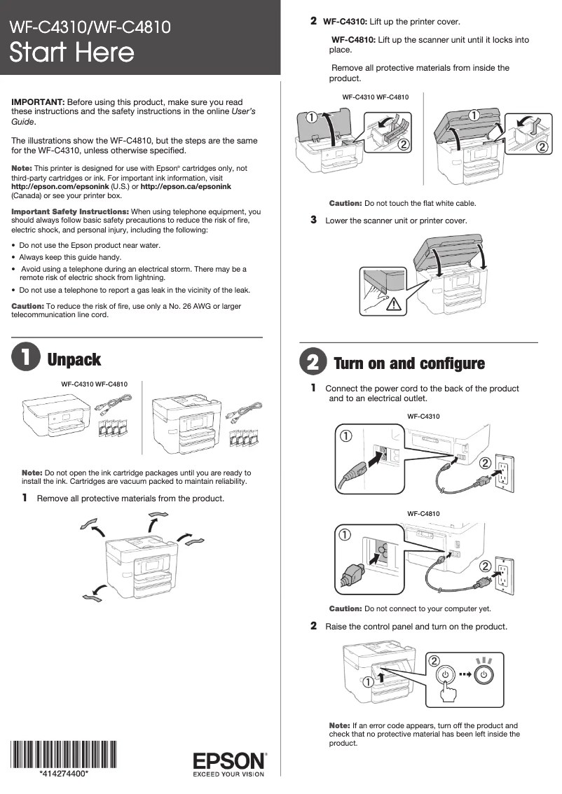 Page 1 de la notice Guide d'installation Epson WorkForce Pro WF-C4310