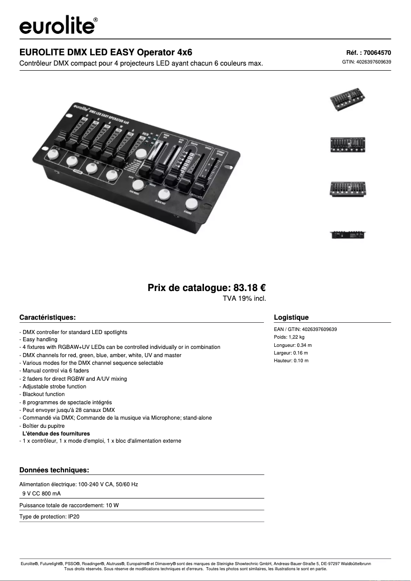 Page n°1 - Fiche technique Eurolite DMX LED EASY Operator 4x6