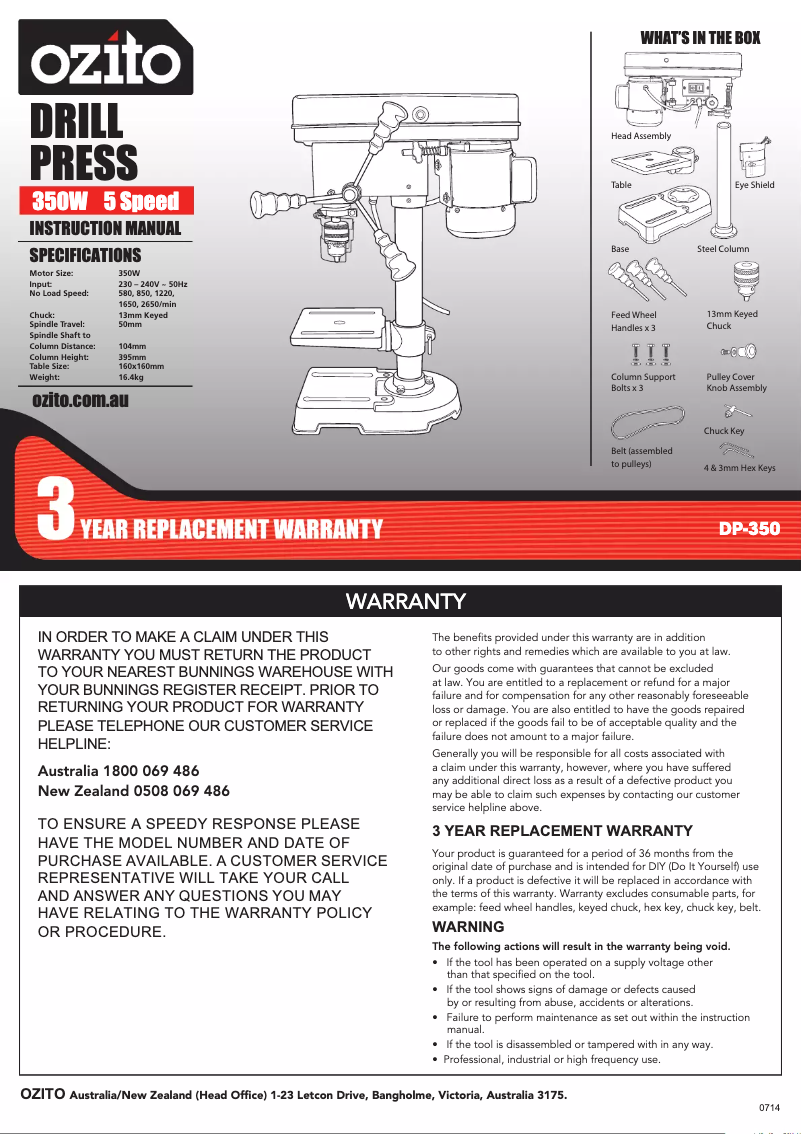 Página 1 del manual Manual de usuario Ozito DP-350