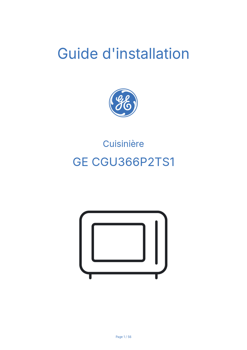 Page n°1 - Guide d'installation GE CGU366P2TS1