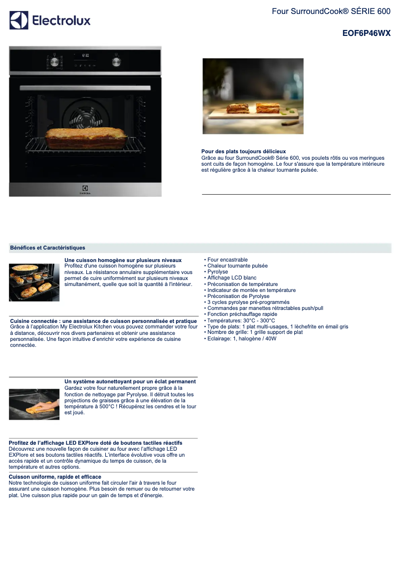 Page 1 de la notice Fiche technique Electrolux EOF6P46WX