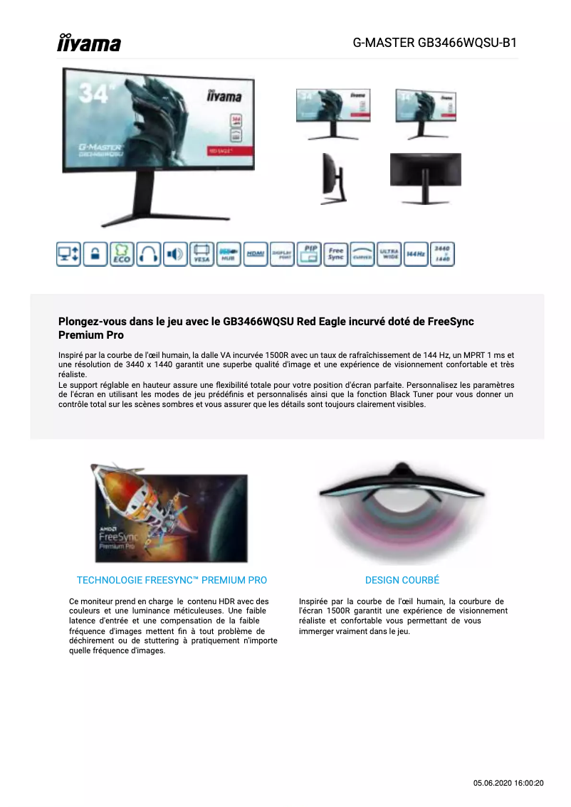 Page n°1 - Manuel utilisateur Iiyama G-Master GB3466WQSU