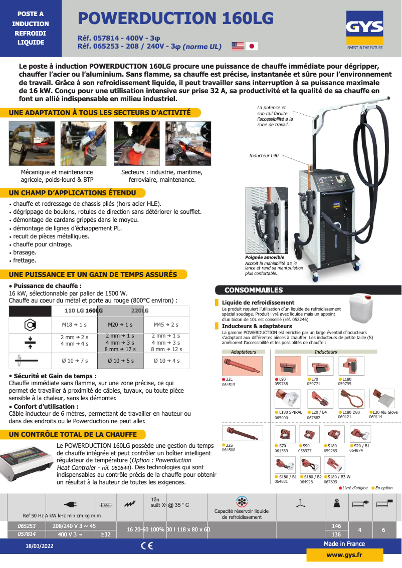 Página 1 del manual Ficha técnica GYS Powerduction 160LG